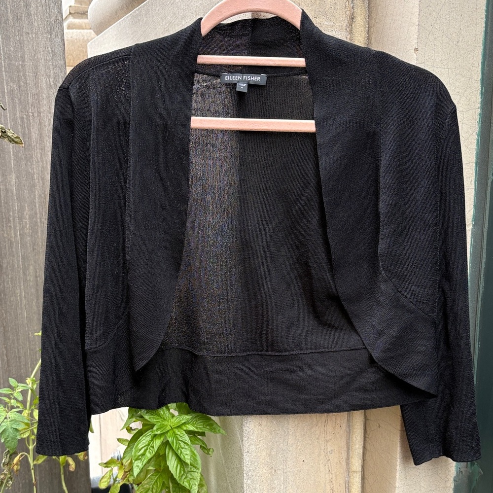 Eileen Fisher shrug top cropped great for travel or holiday parties over a dress